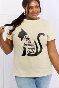 Simply Love Full Size LIFE IS BETTER WITH CATS Graphic Cotton Tee