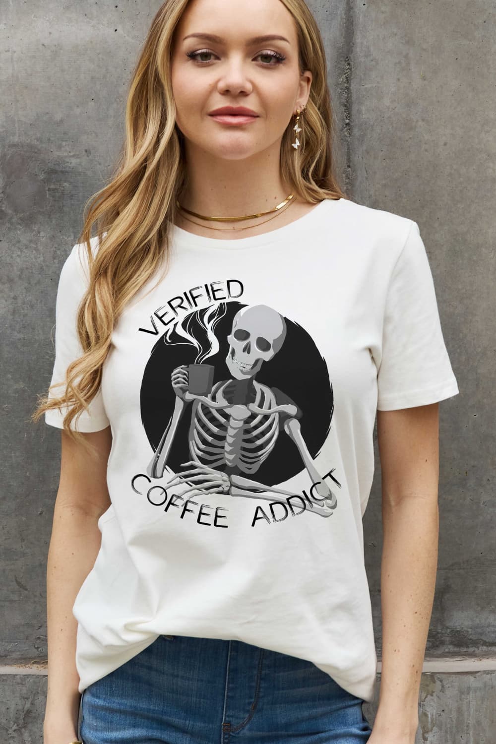 Simply Love Full Size VERIFIED COFFEE ADDICT Graphic Cotton Tee