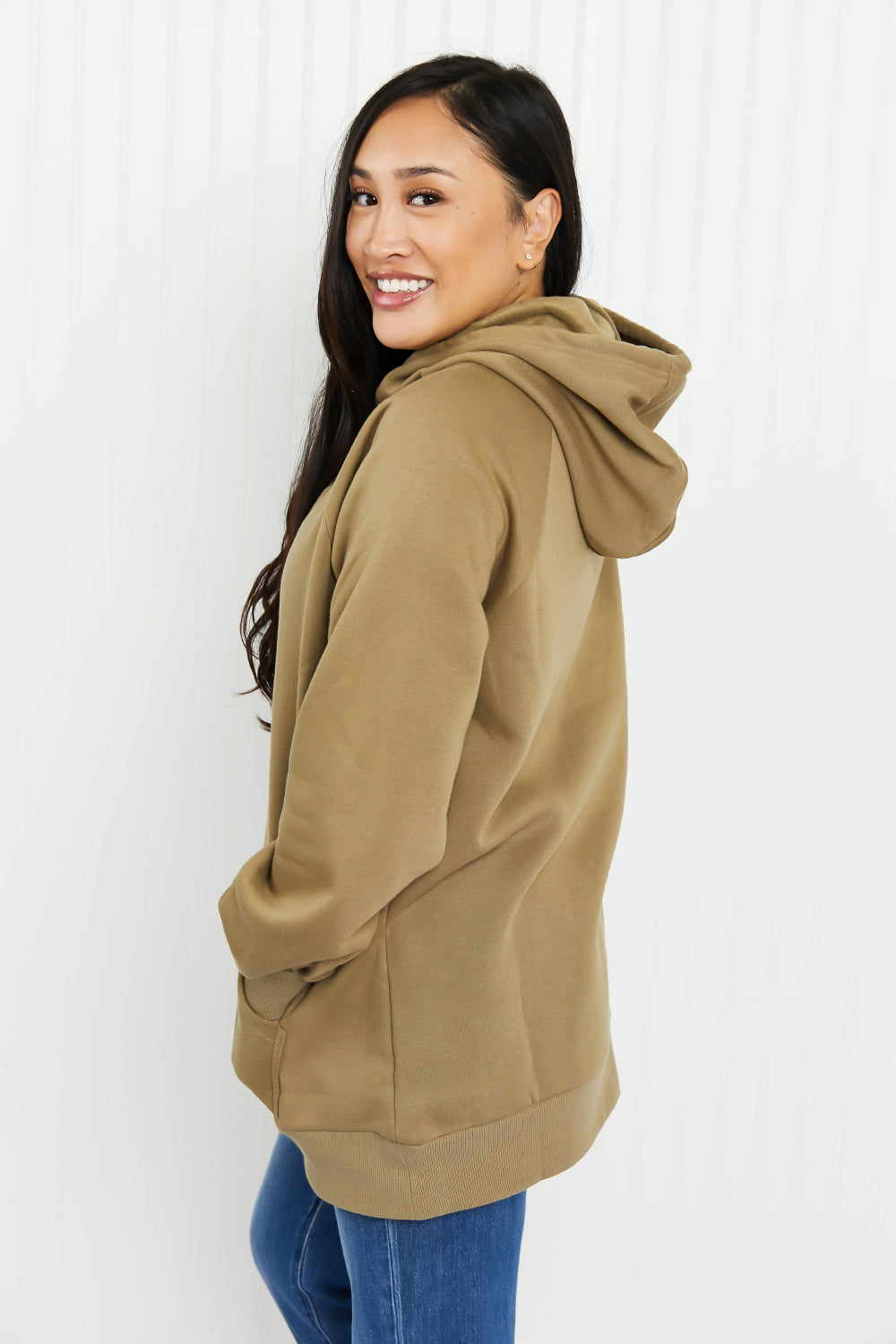 Zenana Fall Festival Full Size Side Tie Longline Hoodie