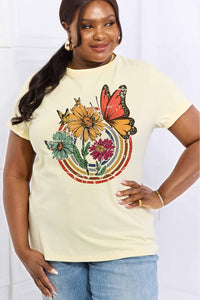 Simply Love Full Size Flower & Butterfly Graphic Cotton Tee