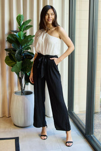 Dress Day Marvelous in Manhattan One-Shoulder Jumpsuit in White/Black