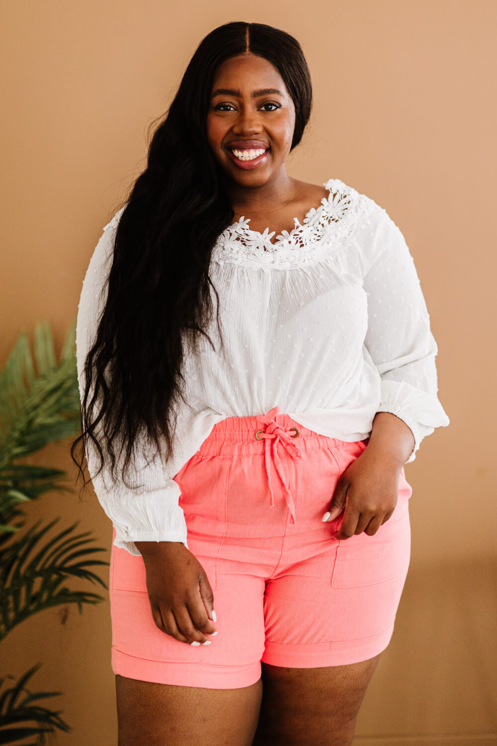 Zenana Linen Love Full Size Run Cuffed Shorts in Coral