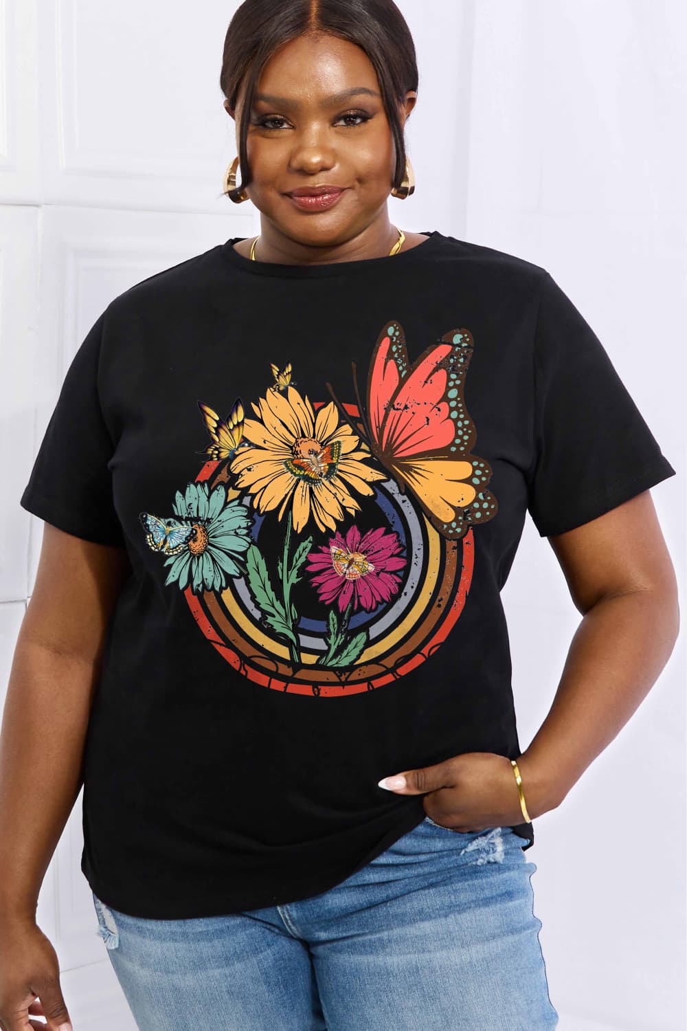 Simply Love Full Size Flower & Butterfly Graphic Cotton Tee