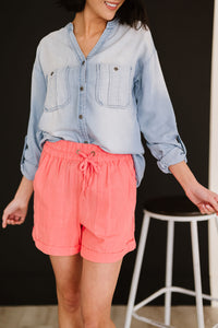 Zenana Linen Love Full Size Run Cuffed Shorts in Coral