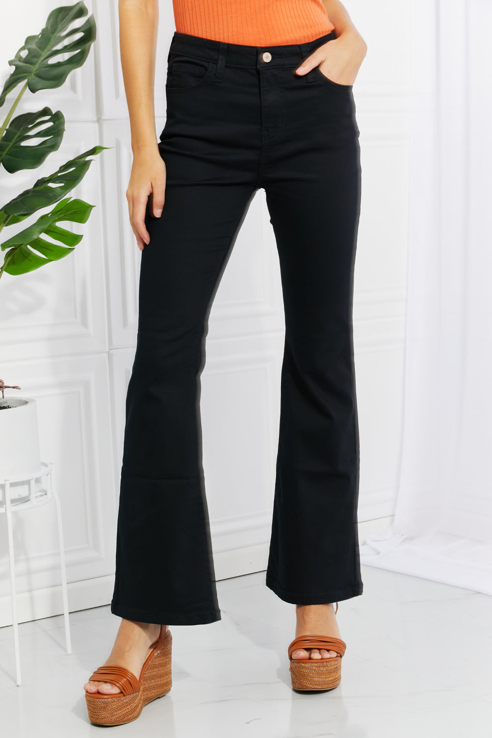 Zenana Clementine Full Size High-Rise Bootcut Pants in Black