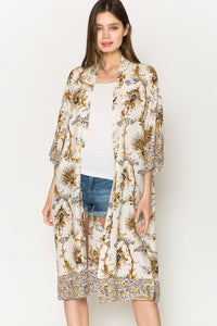 Justin Taylor Floral Open Front Slit Duster Cardigan