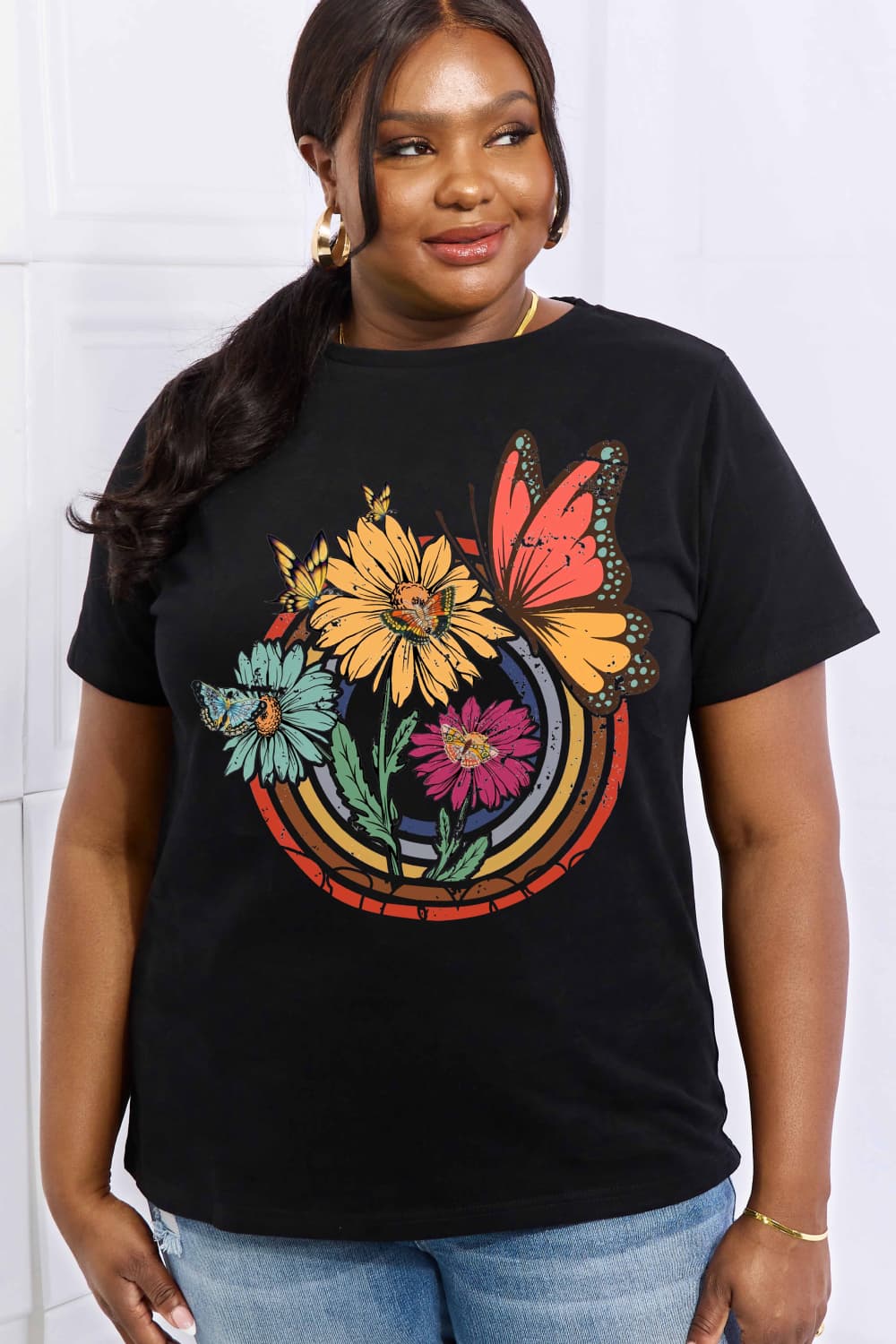 Simply Love Full Size Flower & Butterfly Graphic Cotton Tee