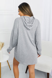 BOMBOM Drawstring Curved Hem Dropped Shoulder Hoodie