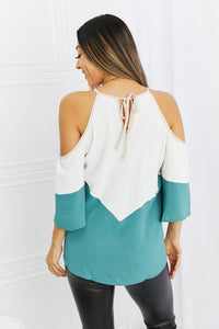 Hailey & Co Full Size Color Block Cold-Shoulder Blouse