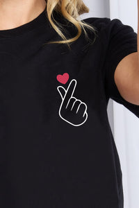 Simply Love Finger Heart Emoji Graphic Cotton T-Shirt