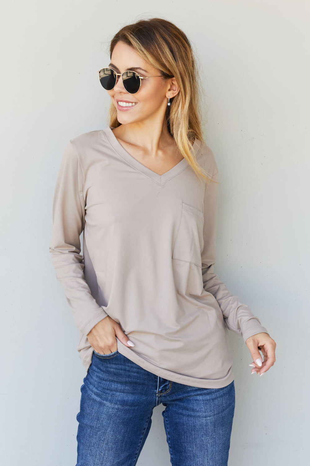 Zenana Doing it All Full Size Brushed DTY Microfiber Pocket Tee