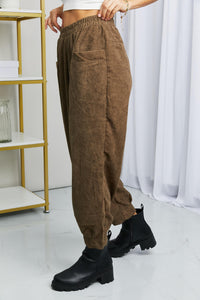 Zenana School Night Corduroy Loose Fit Pants in Mocha