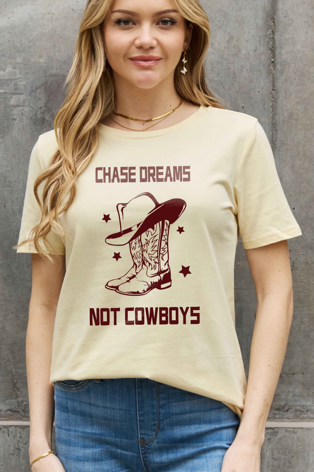 Simply Love Full Size CHASE DREAMS NOT COWBOYS Graphic Cotton Tee