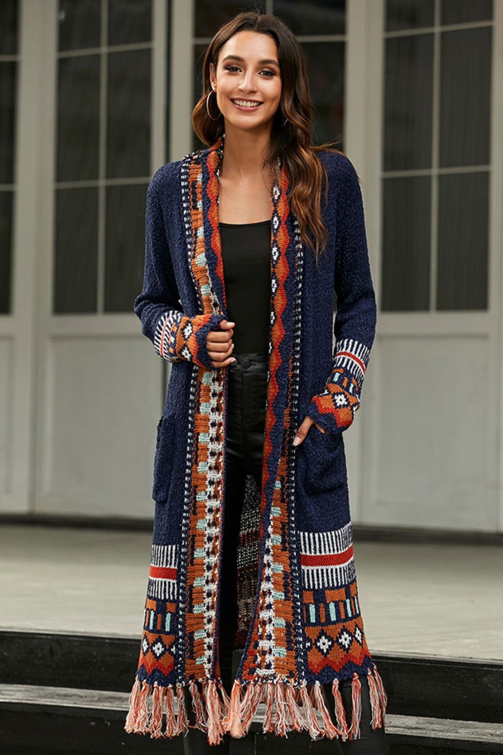 Bohemian Tassel Hem Open Front Duster Cardigan