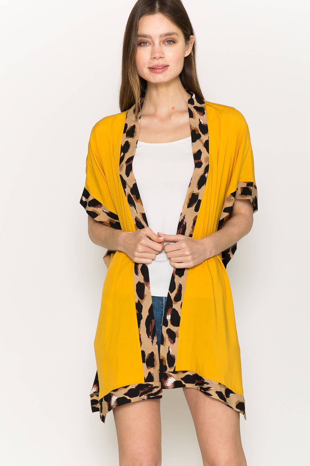 Justin Taylor Contrast Open Front Slit Cardigan