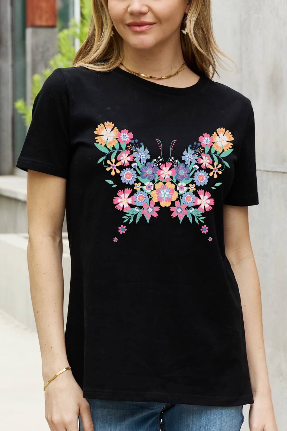 Simply Love Full Size Flower Butterfly Graphic Cotton Tee