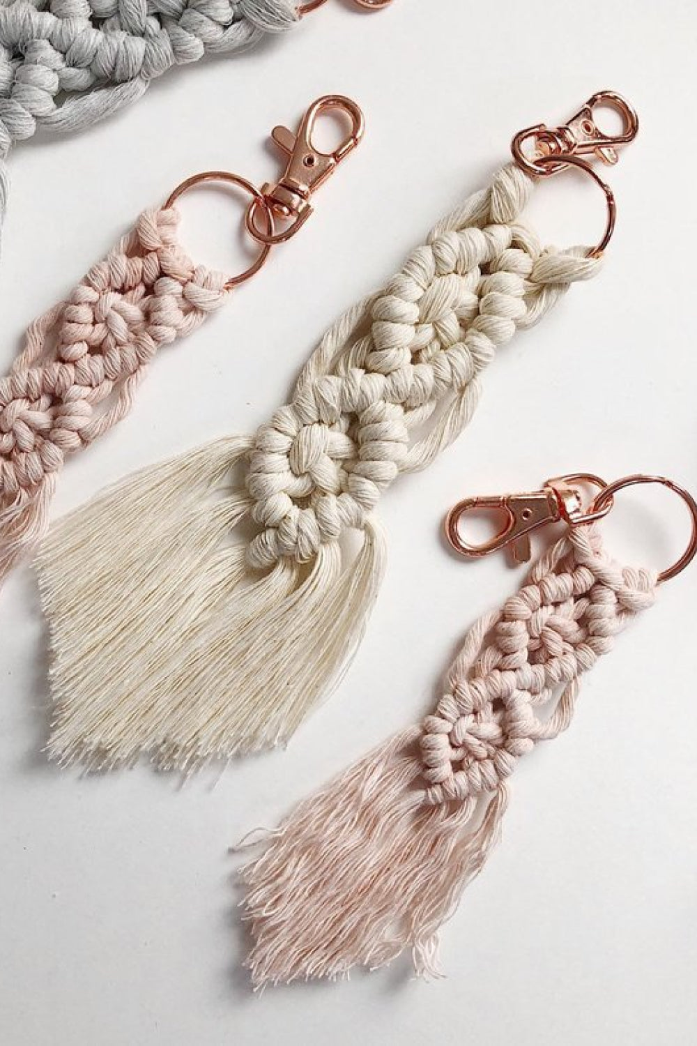 Assorted 4-Pack Macrame Fringe Keychain