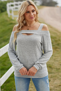 Heathered Cold-Shoulder Long Sleeve Top