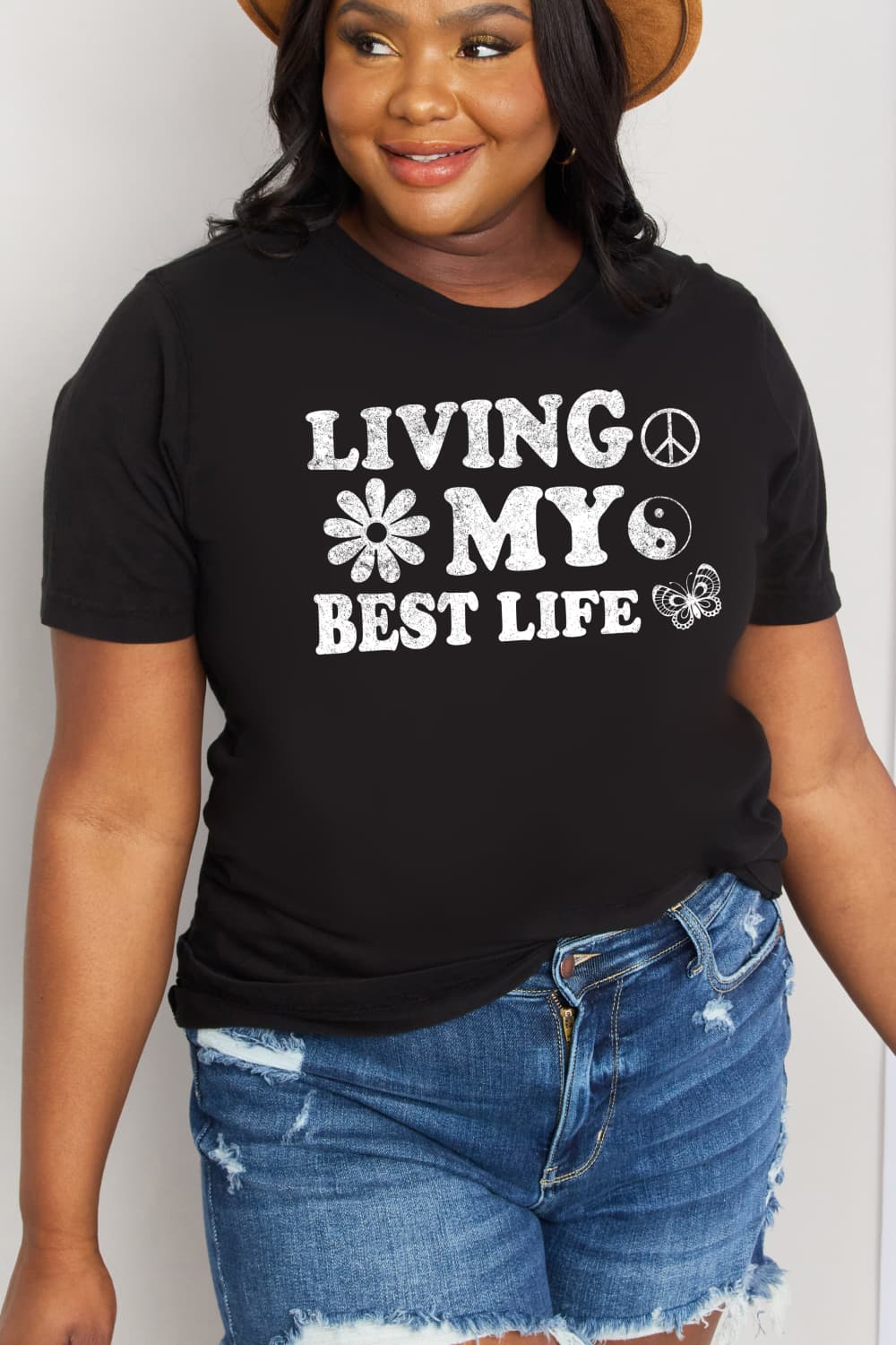 Simply Love Full Size LIVING MY BEST LIFE Graphic Cotton Tee