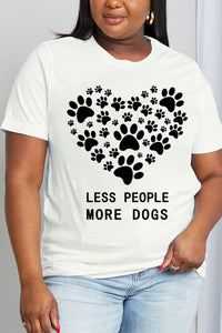 Simply Love Full Size LESS PEOPLE MORE DOGS Heart Graphic Cotton Tee